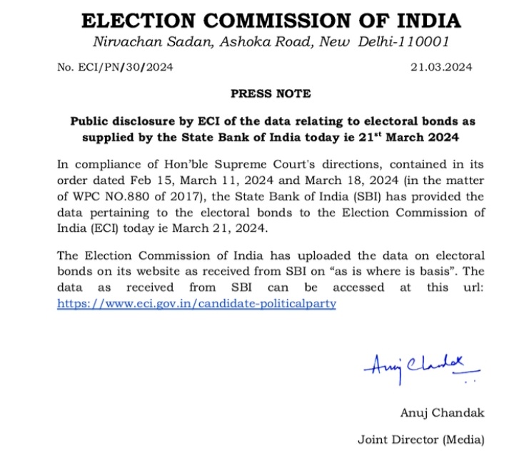 EC ने चुनावी बॉन्ड का डाटा किया जारी