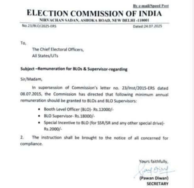 *BLO  और BLO सुपरवाइजर के मानदेय में बढ़ोतरी।*